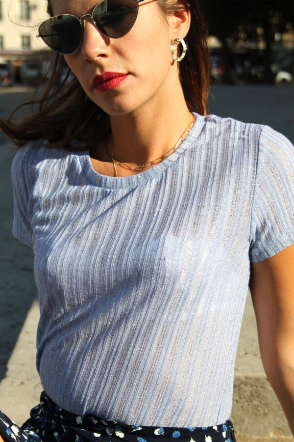 Absolème top bleu tendance en lurex