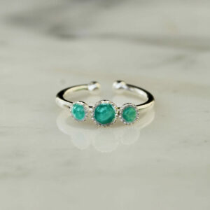 Bague Fine argent 925 trois cabochons amazonite