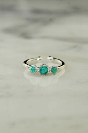 Bague Fine argent 925 trois cabochons amazonite