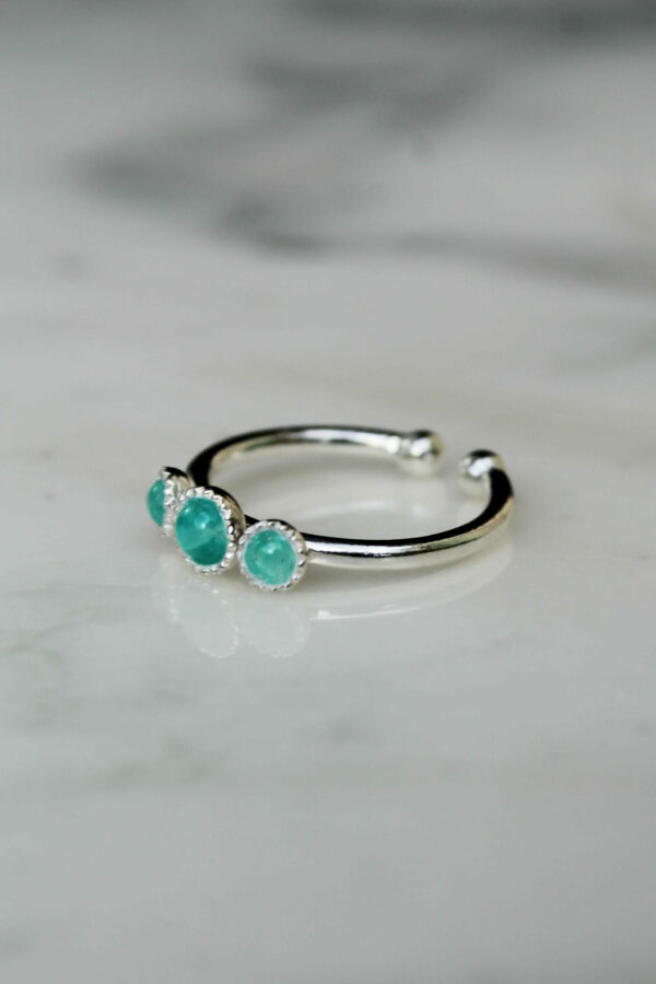 Bague Fine argent 925 trois cabochons amazonite
