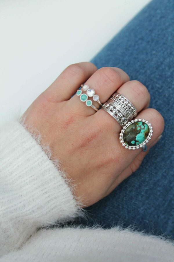 Bague Fine argent 925 trois cabochons amazonite