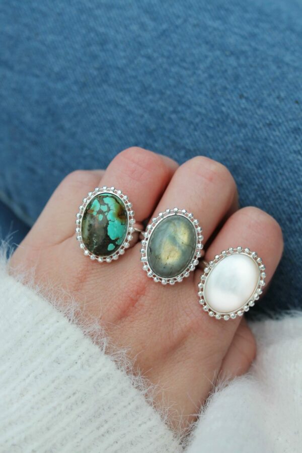 Bague Fine argent 925 Pierres Naturelles Nacre