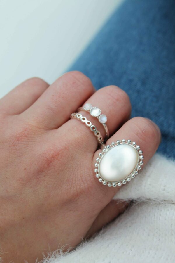 Bague Fine argent 925 Pierres Naturelles Nacre
