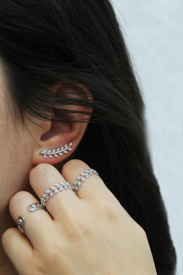 Boucles d'oreilles Laurier montantes argent 925 et zirconiums