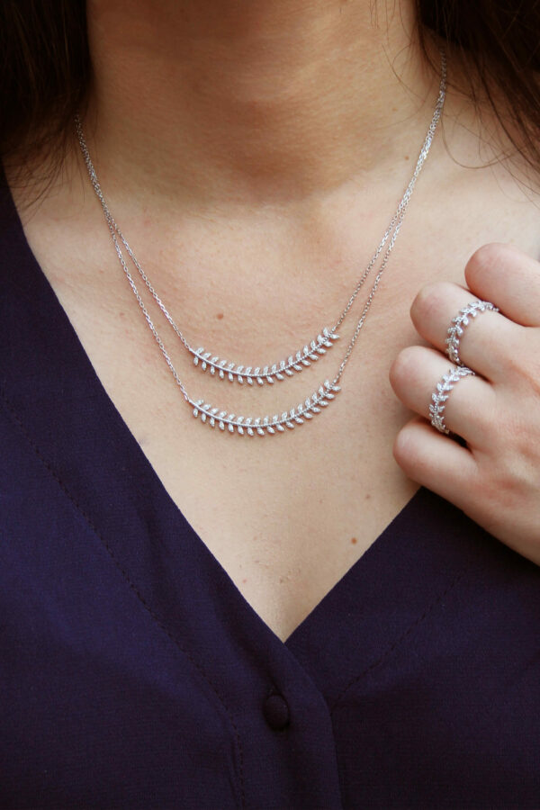 Collier laurier argent 925 zirconiums