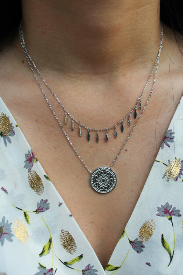 Collier moderne pendentif ethnique argent 925