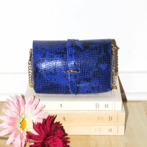 Absolème micro sac à main en cuir bleu serpent