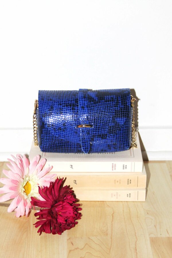 Absolème micro sac à main en cuir bleu serpent