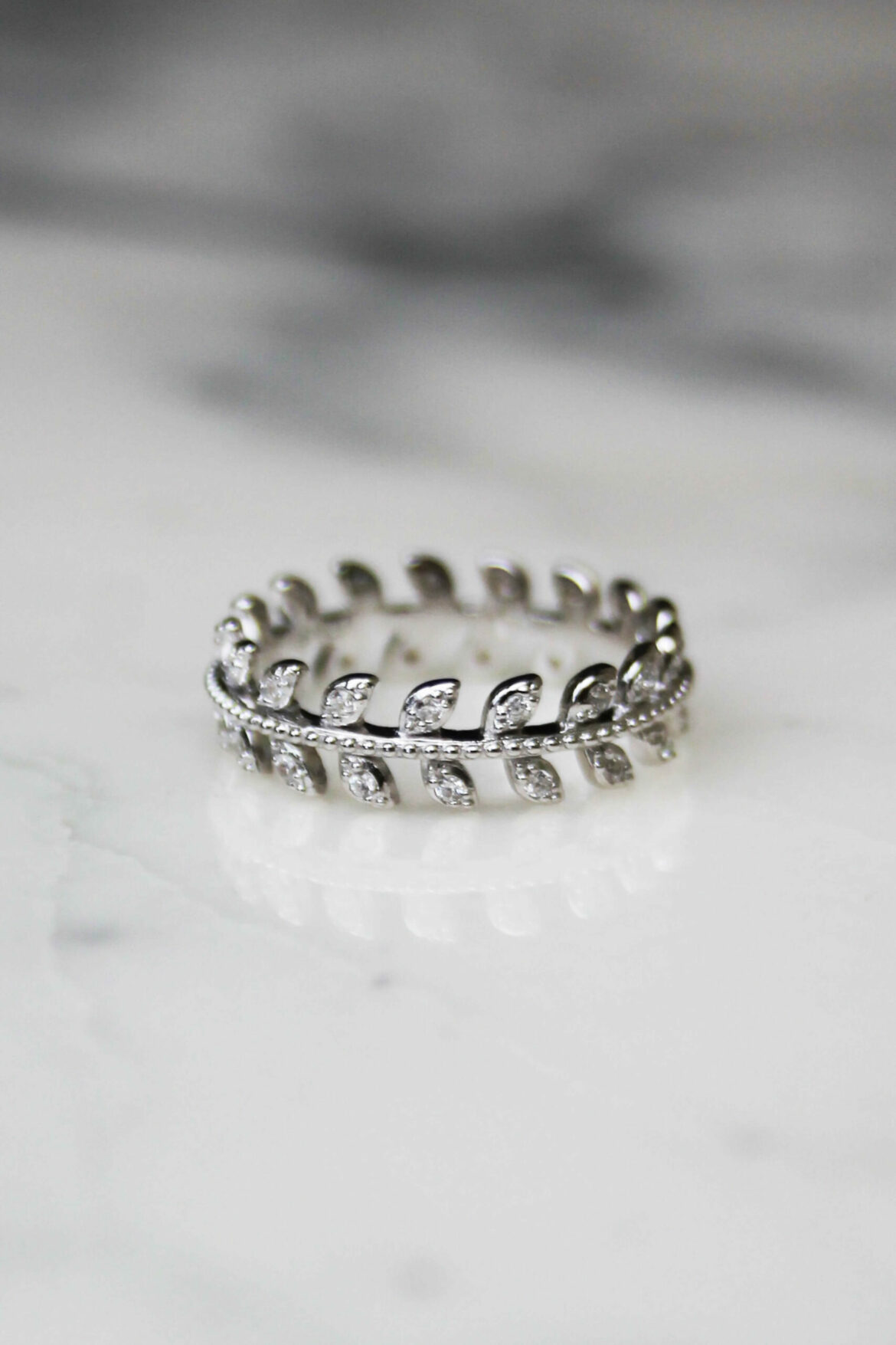 Bague laurier en argent 925 et zirconiums