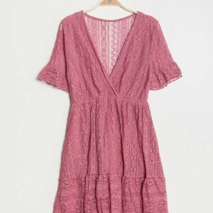 Absolème robe courte été dentelle rose