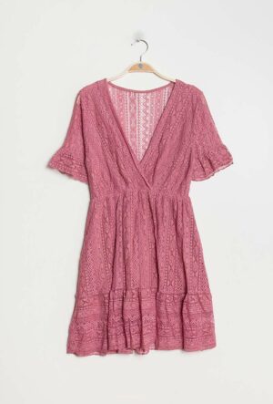 Absolème robe courte été dentelle rose