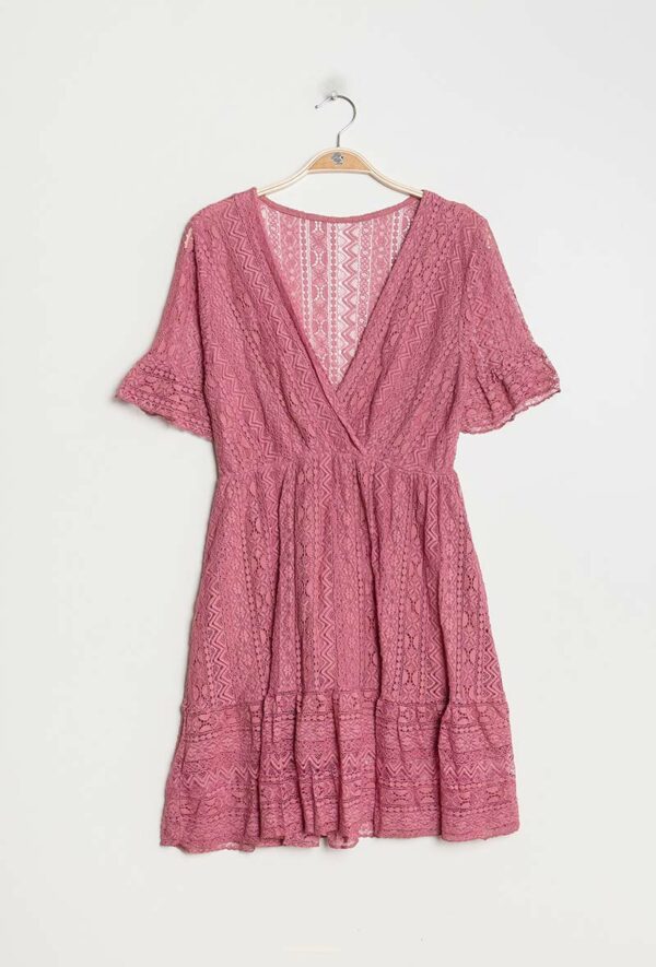 Absolème robe courte été dentelle rose