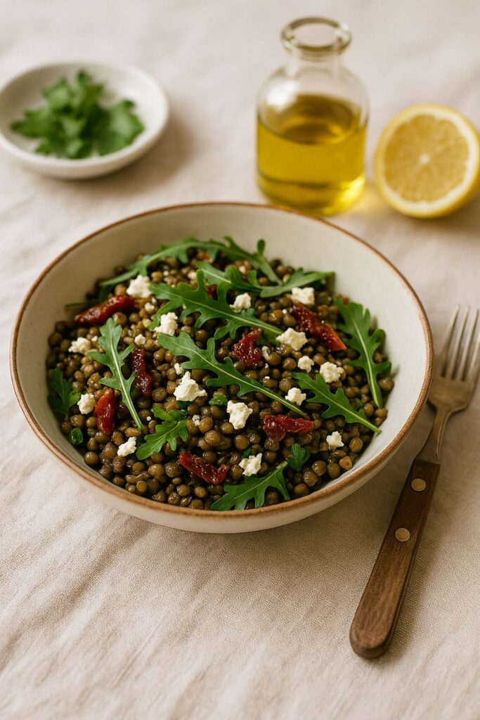idées de recettes de salades d'été lentilles feta