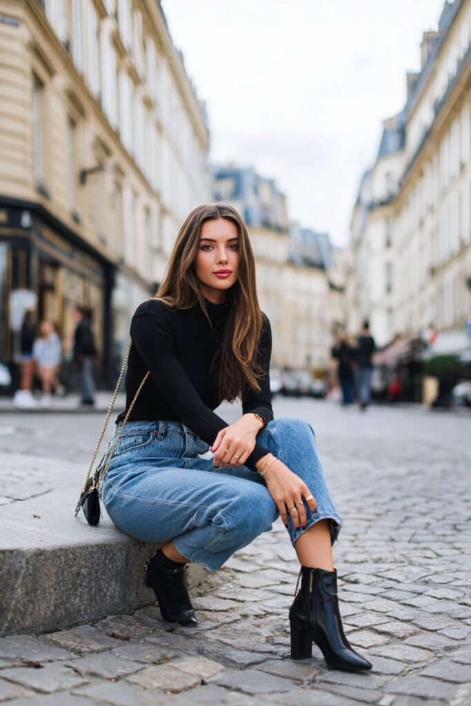 femme portant des lows boots avec un jean