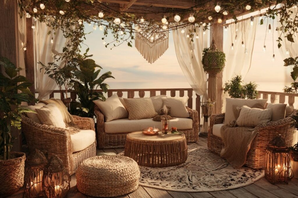 terrasse extérieur style bohème