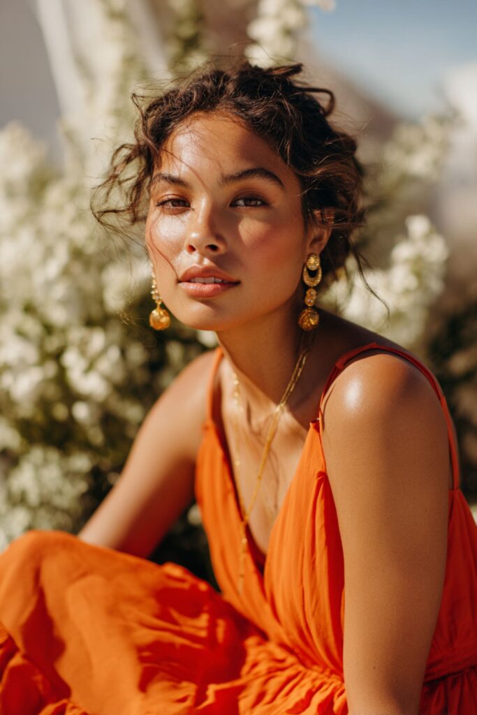 femme avec une robe orange