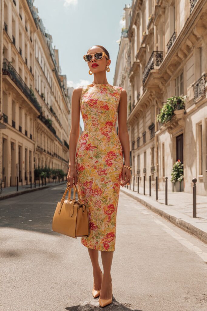 femme portant une robe fleurie imprimée