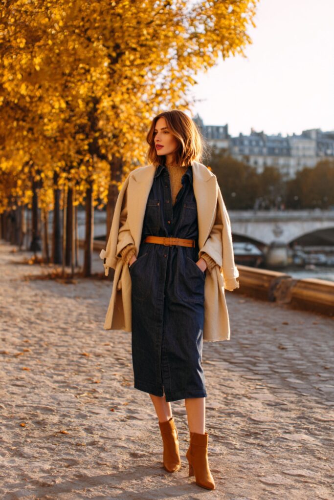 look d'automne en robe en jean