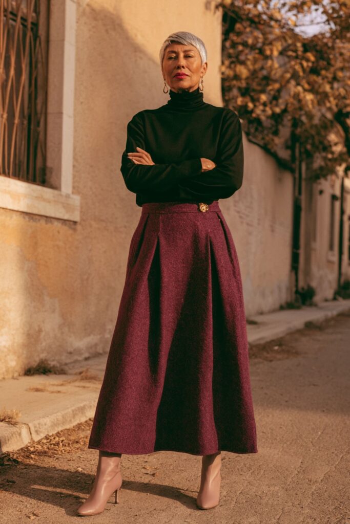 look femme 60 ans en jupe