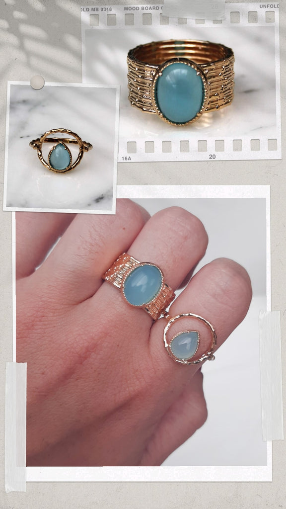 Absolème bagues plaqué or et Agate bleue