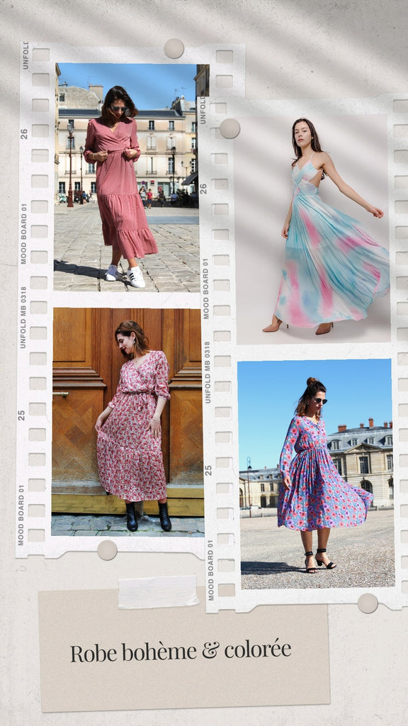 Absolème porter une robe longue bohème et colorée