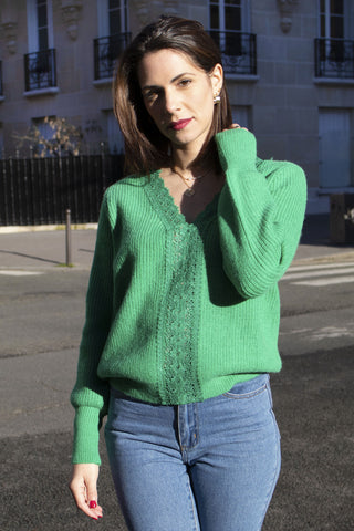 Absolème pull vert avec broderies