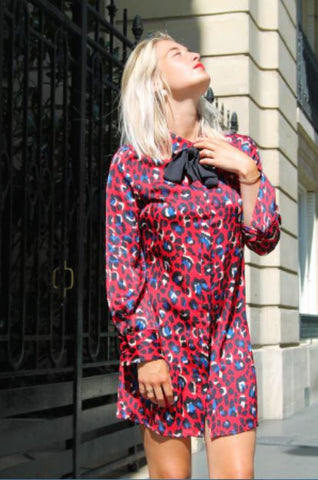 Absolème robe en satin imprimé léopard rouge