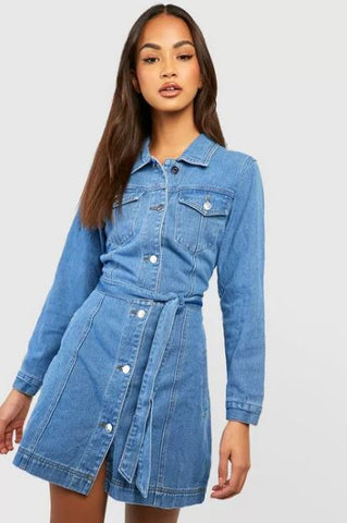 Absolème robe chemise en jean à ceinture