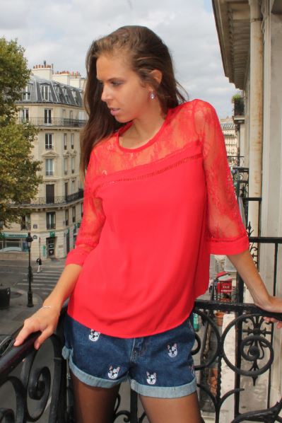 Absolème blouse en dentelle rouge tendance