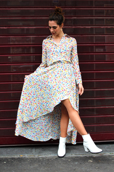 Absolème jupe longue asymétrique motif fleurs
