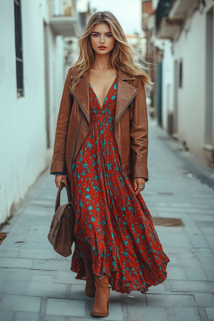 Absolème look casual en veste en cuir oversize
