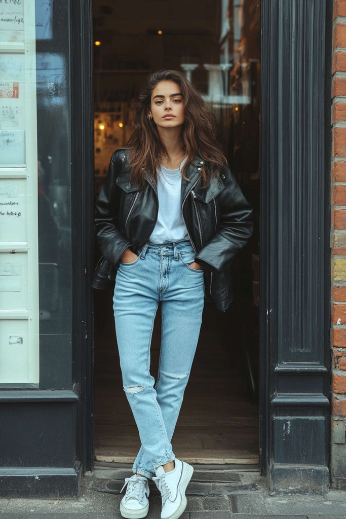 Absolème look casual en veste en cuir oversize