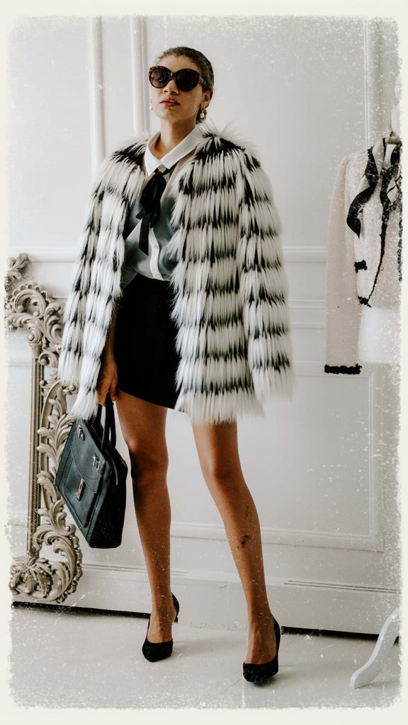 Absolème porter manteau en fausse fourrure avec une jupe