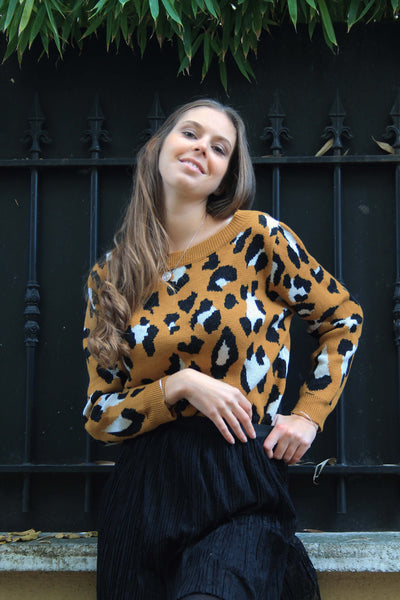 Absolème pull Myriam jaune moutarde léopard