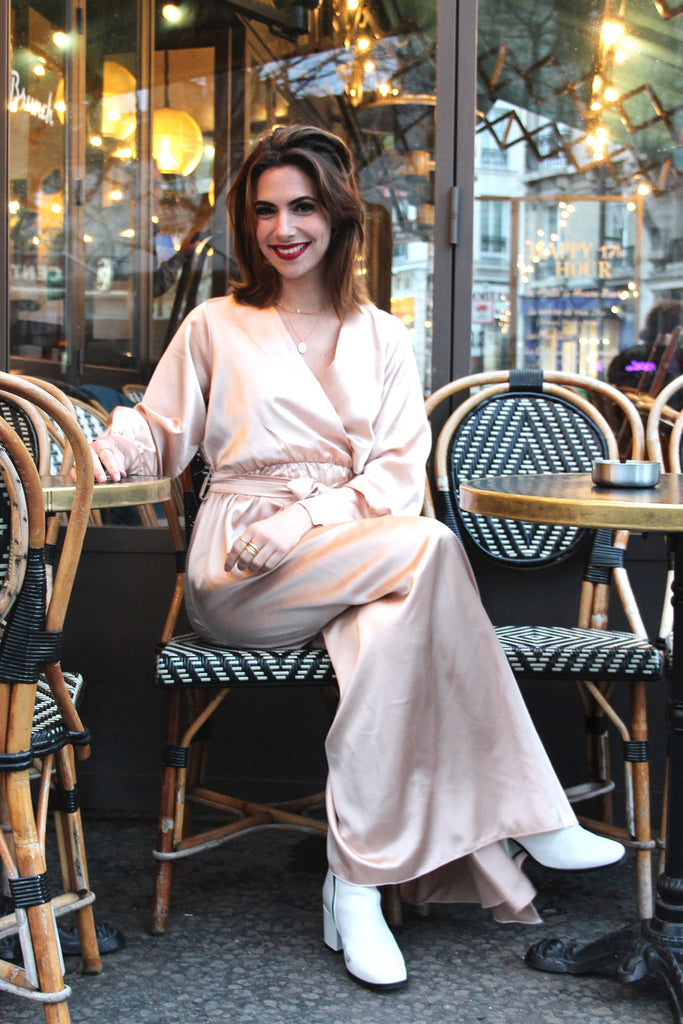 Absolème robe longue en satin beige