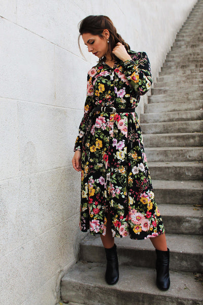 Absolème robe longue tendance noir fleurs
