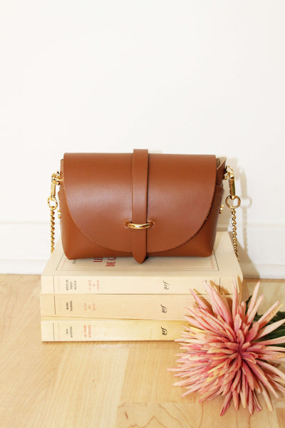 Absolème micro-sac à main vintage cuir camel