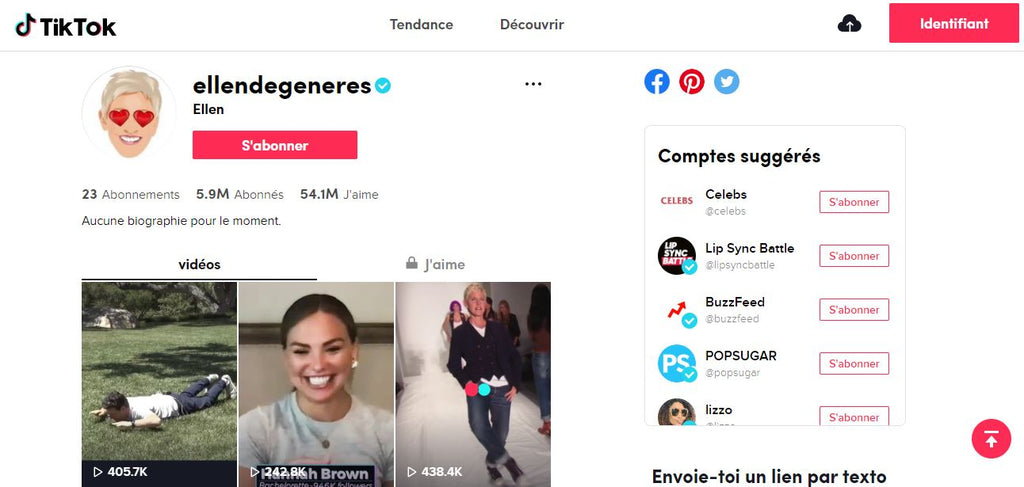 Absolème réseau social Tik Tok Ellen Degeneres