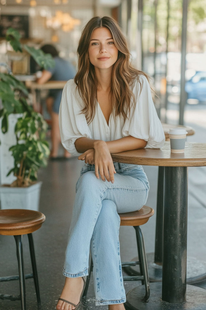 Look de femme avec un jean wide leg